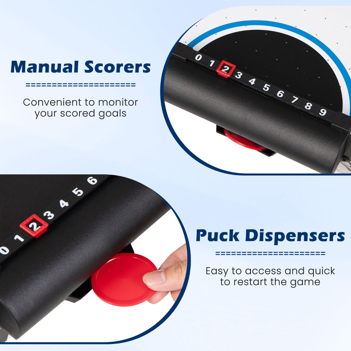 LIVSK Airhockeytafel - Duurzaam MDF met PVC Oppervlak - Inclusief Doelboxen en LED Scorebord - Compact 106,5 x 53,5 x 30,5 cm -