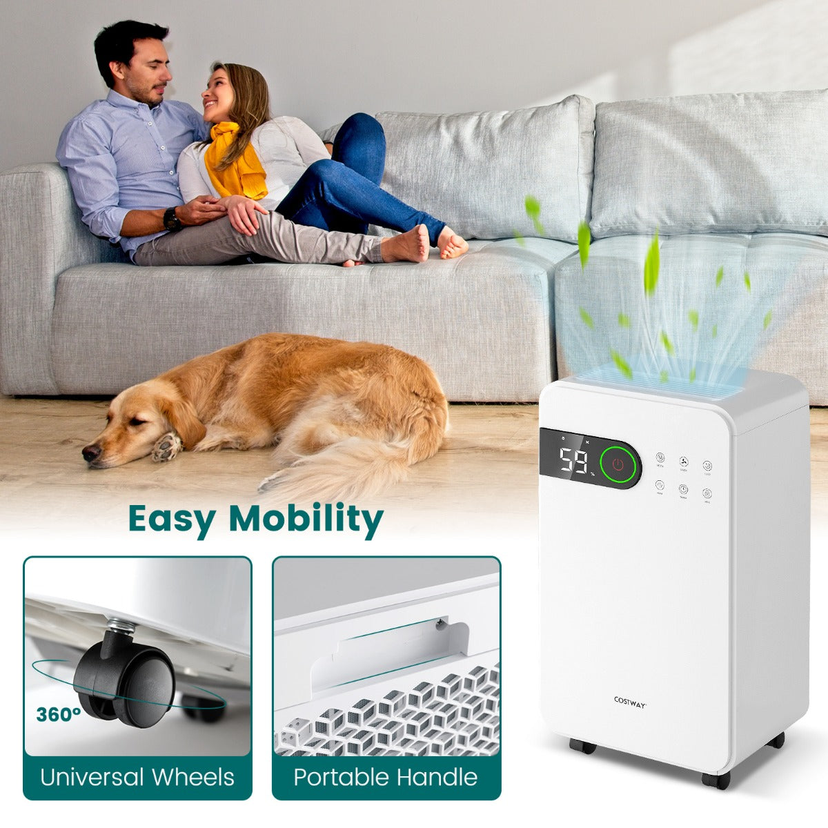 LIVSK Luchtontvochtiger - 15L/dag Capaciteit - 3 Modi - Stille Werking ≤ 33 dB - Automatische Uitschakeling - Wit