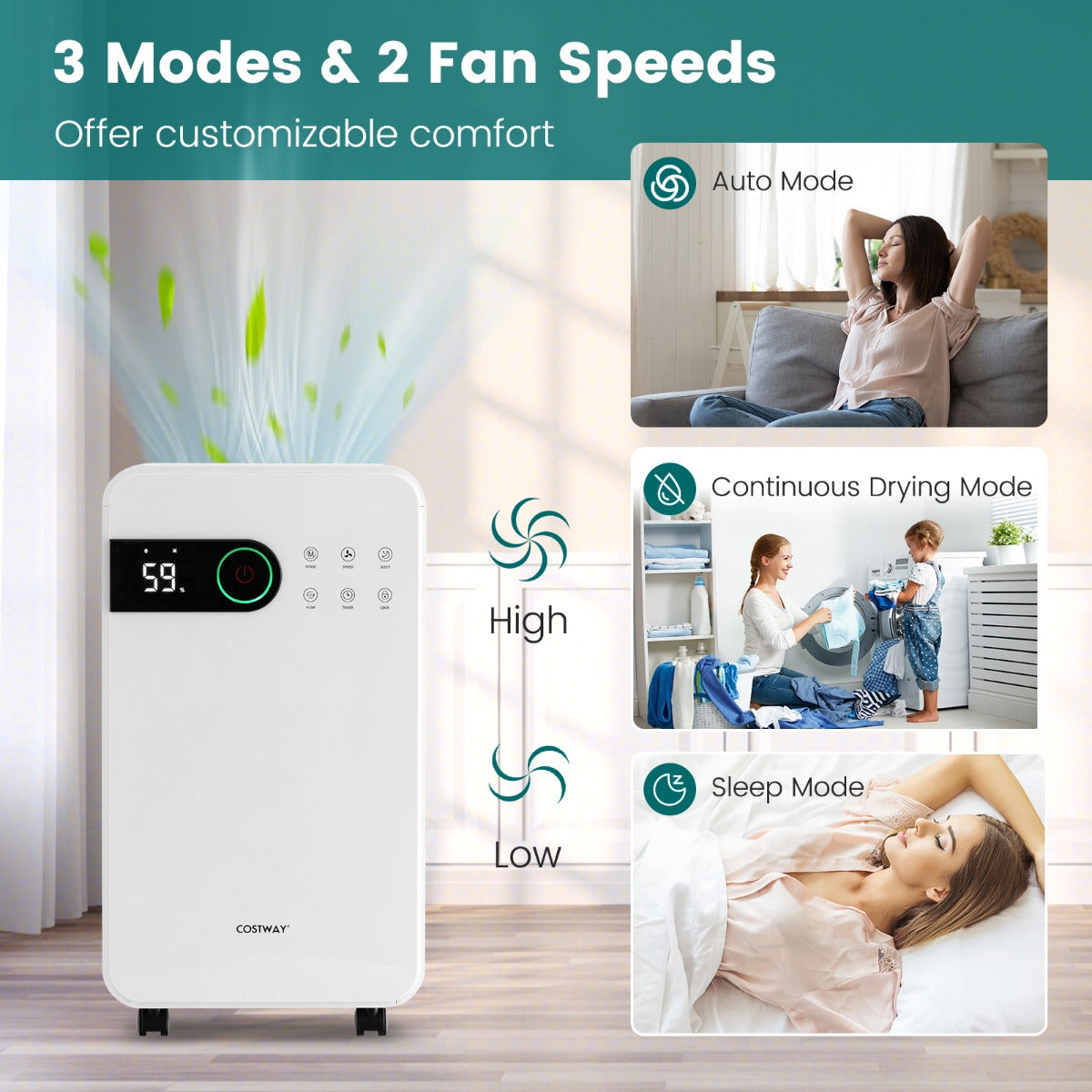 LIVSK Luchtontvochtiger - 15L/dag Capaciteit - 3 Modi - Stille Werking ≤ 33 dB - Automatische Uitschakeling - Wit