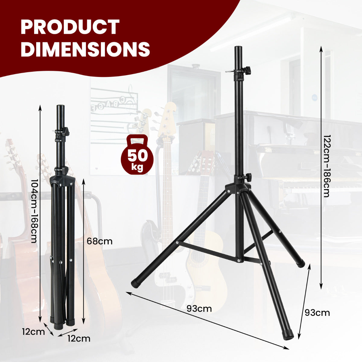 LIVSK Verstelbare Sprekerstandaard - Uitschuifbaar van 97 cm tot 183 cm - Stabiele Constructie - Antislipvoetjes - Tot 50 kg -