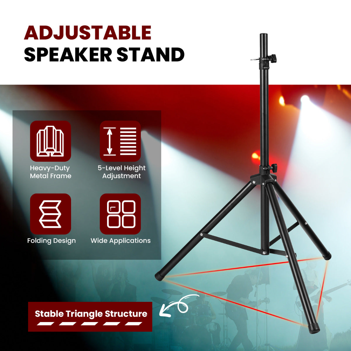 LIVSK Verstelbare Sprekerstandaard - Uitschuifbaar van 97 cm tot 183 cm - Stabiele Constructie - Antislipvoetjes - Tot 50 kg -