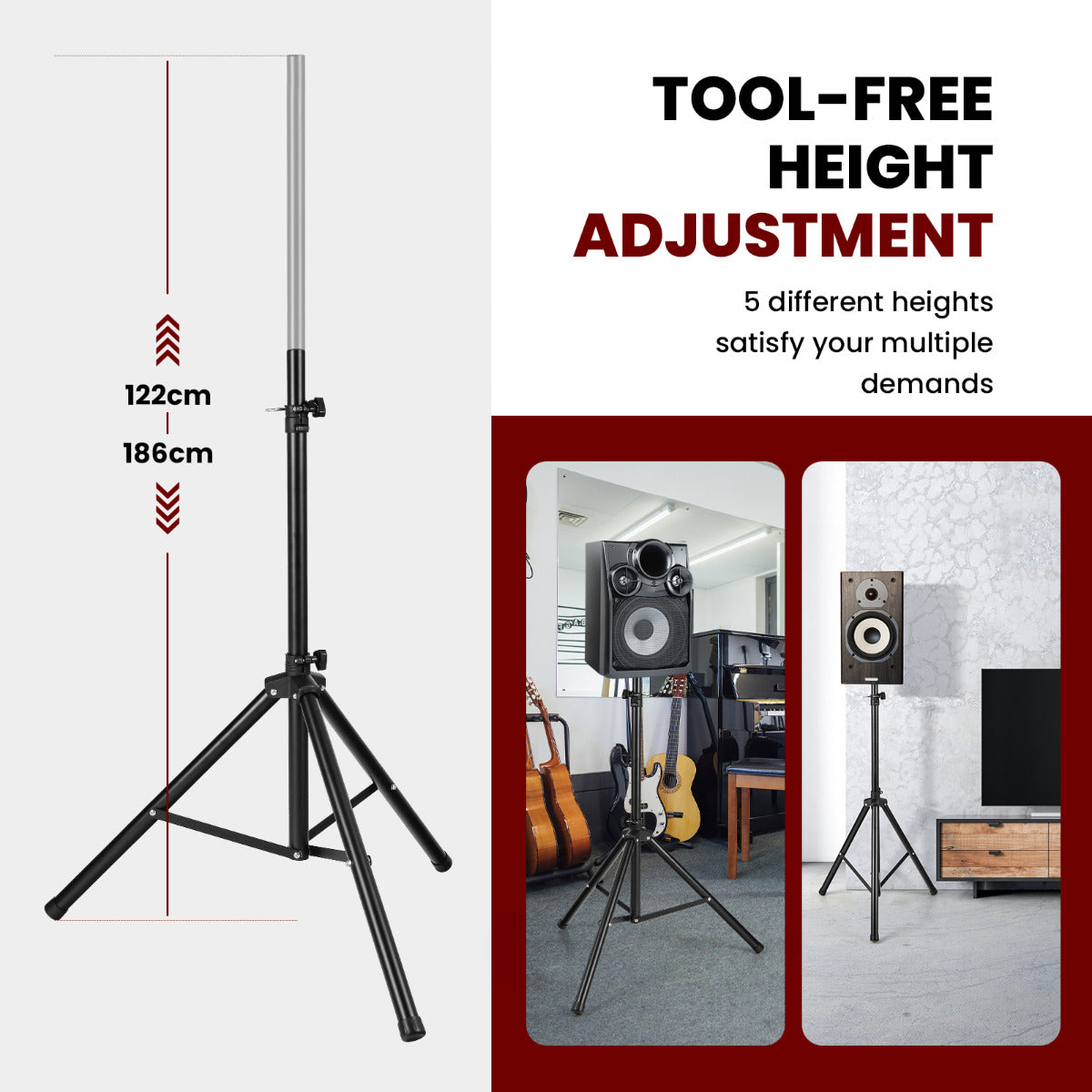 LIVSK Verstelbare Sprekerstandaard - Uitschuifbaar van 97 cm tot 183 cm - Stabiele Constructie - Antislipvoetjes - Tot 50 kg -