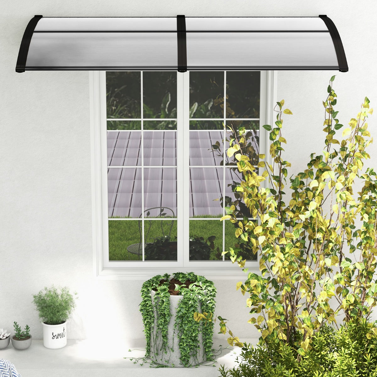 LIVSK Luifel voor Huisdeur - Polycarbonaat Panelen - Aluminium Frame - Weerbestendig - Eenvoudige Installatie - 199 x 99 cm -