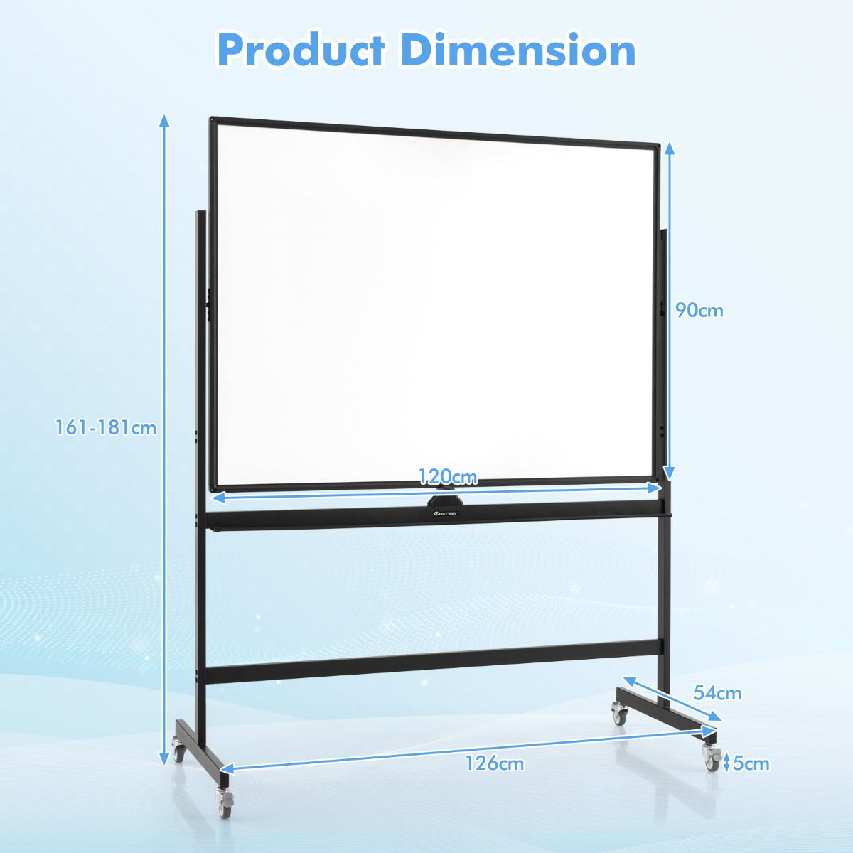 LIVSK Dubbelzijdig Mobiel Whiteboard - Hoogte Verstelbaar 160-180 cm - Inclusief Accessoires - Perfect voor Presentaties - Wit