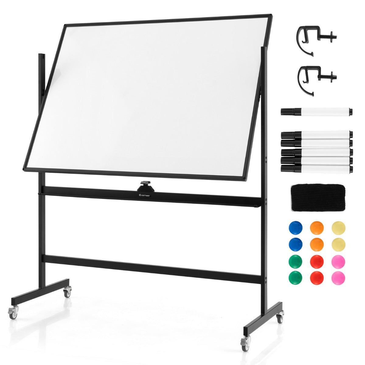 LIVSK Dubbelzijdig Mobiel Whiteboard - Hoogte Verstelbaar 160-180 cm - Inclusief Accessoires - Perfect voor Presentaties - Wit
