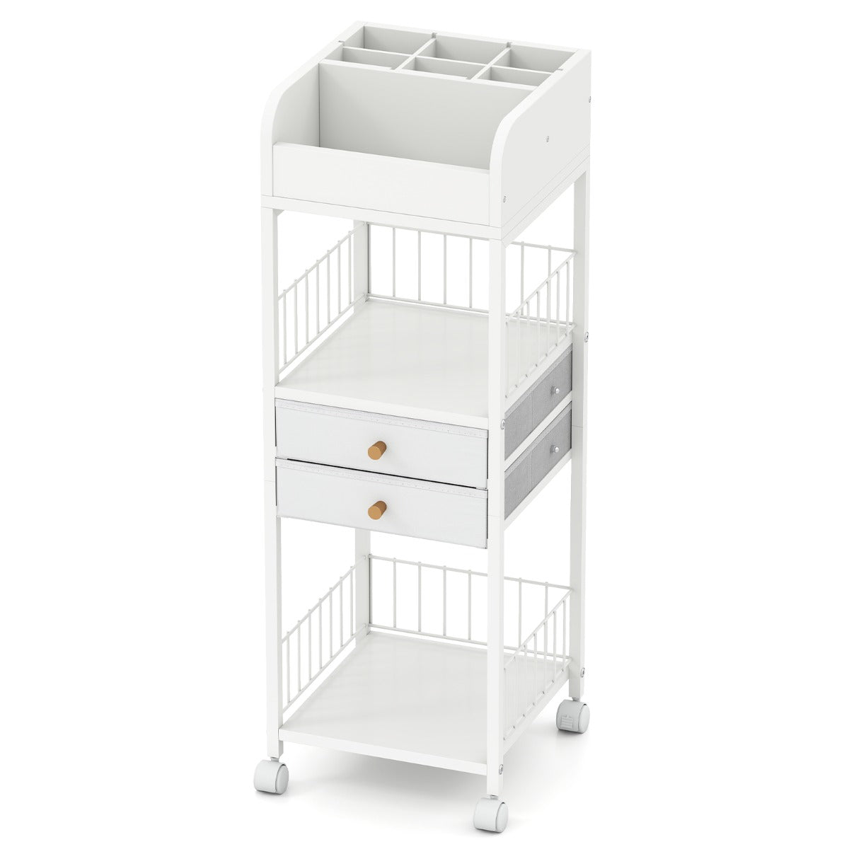 LIVSK Make-up Organizer Trolley - Stevig Metaal - 2 Legplanken - 2 Lades - Wieltjes met Remmen - 30 x 30 x 90 cm - Wit