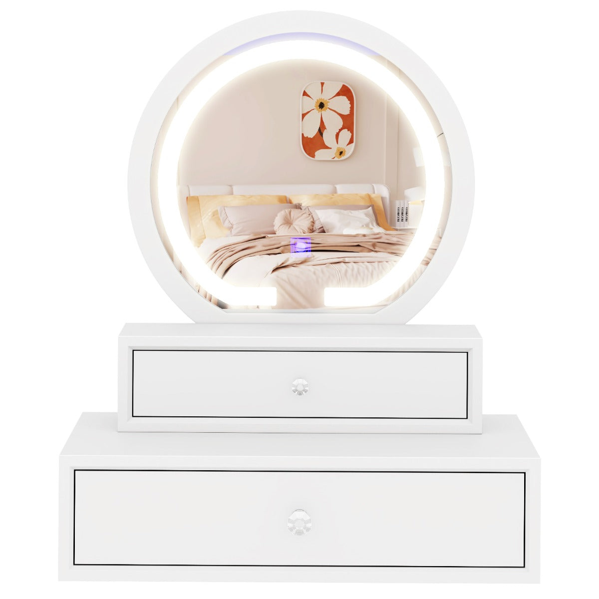LIVSK Make-up Tafel met Spiegel en 2 Lades - Hoogwaardig MDF - Flexibele Plaatsing - Wit