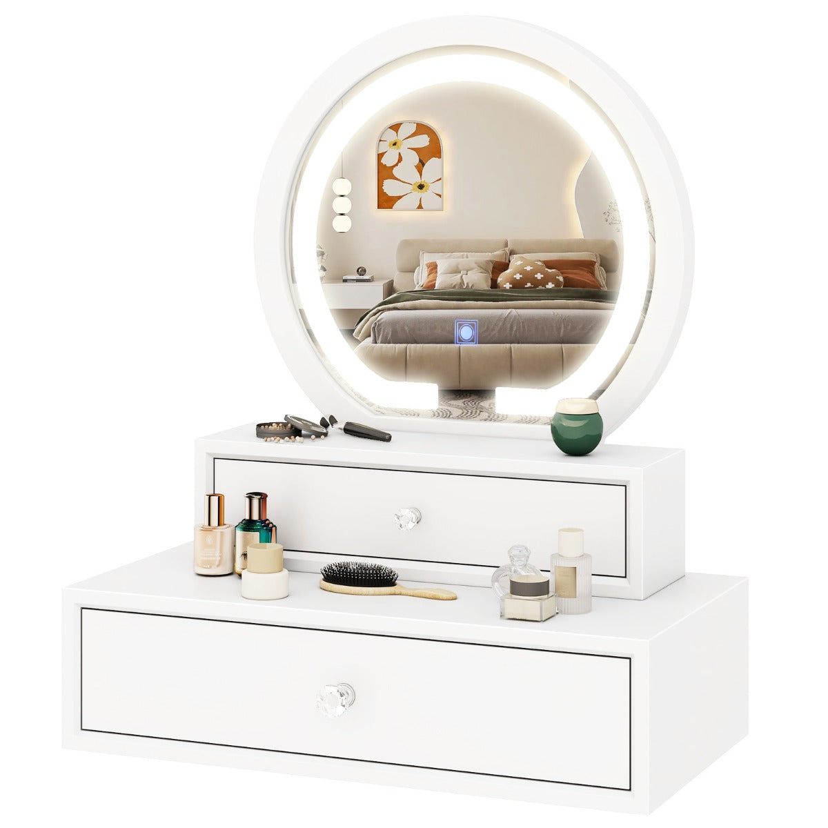 LIVSK Make-up Tafel met Spiegel en 2 Lades - Hoogwaardig MDF - Flexibele Plaatsing - Wit
