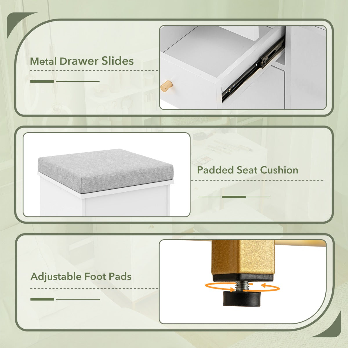 LIVSK Kaptafelset met Verlichte Spiegel - Oplaadstation met USB en Type-C - 8 Planken - Stijlvol Design - Wit + Goud