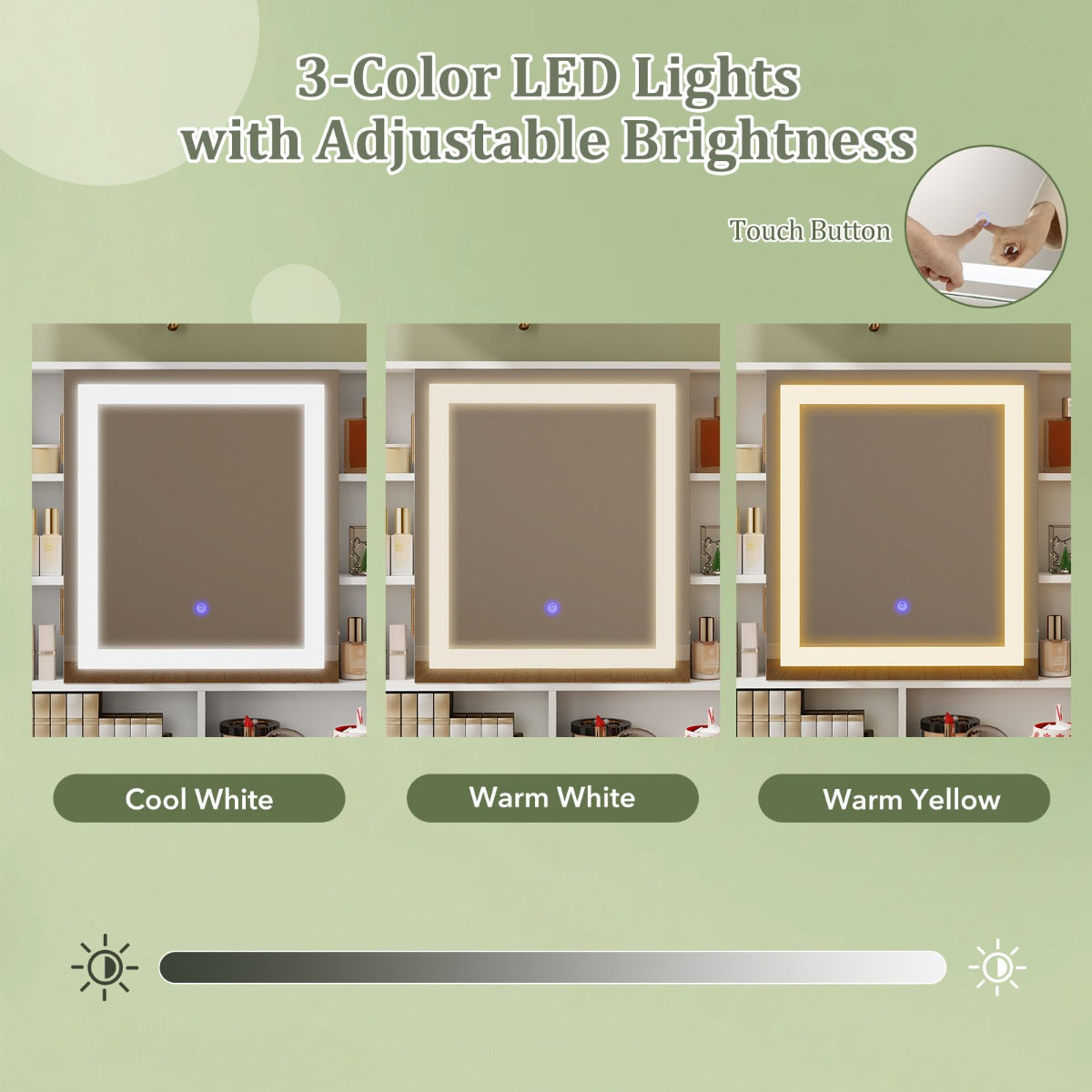 LIVSK Kaptafelset met Verlichte Spiegel - Oplaadstation met USB en Type-C - 8 Planken - Stijlvol Design - Wit + Goud