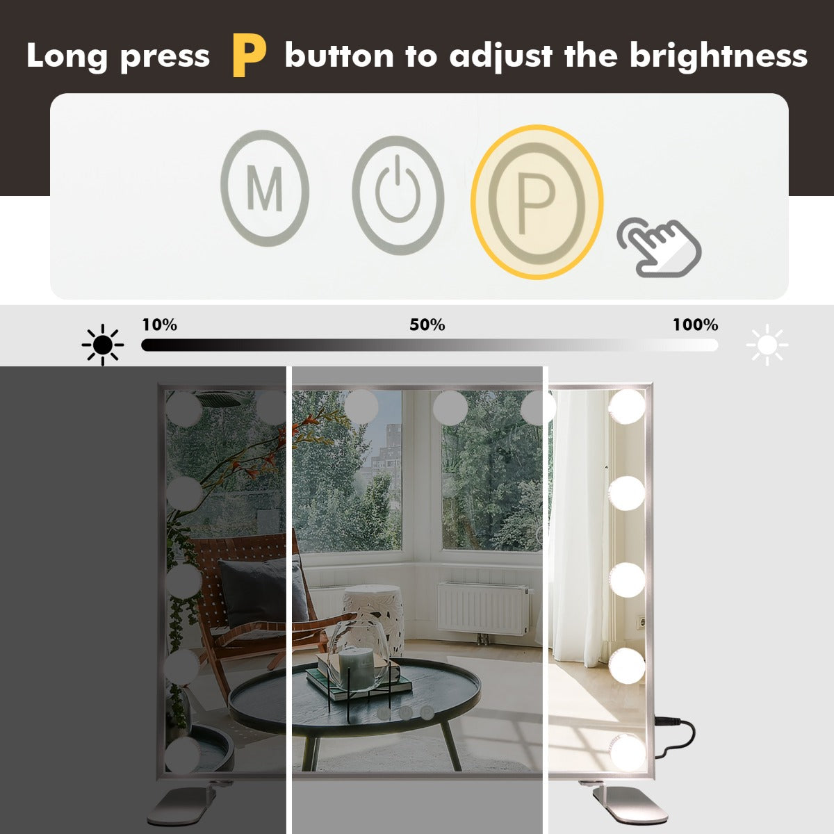 LIVSK Verlichte Make-upspiegel - 14 LED-lampen - 3 Lichtkleuren - Aanraakbediening - Wand- of tafelmontage - Zilver