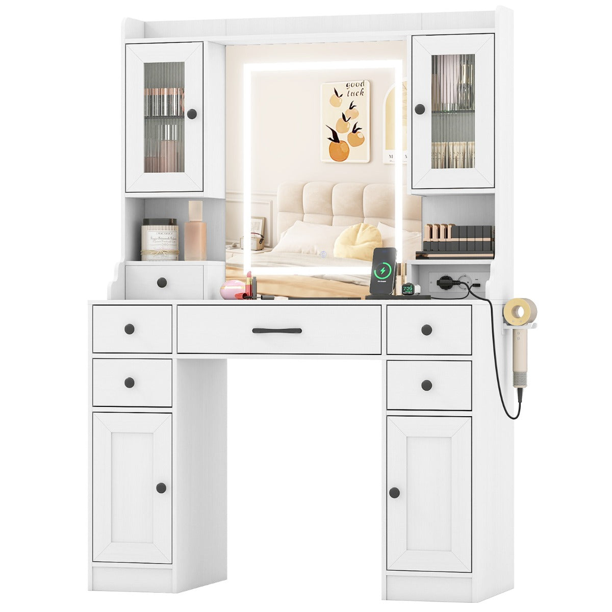 Livsk costway make uptafel met spiegel en verlichting grote make uptafel met stopcontacten wit 1