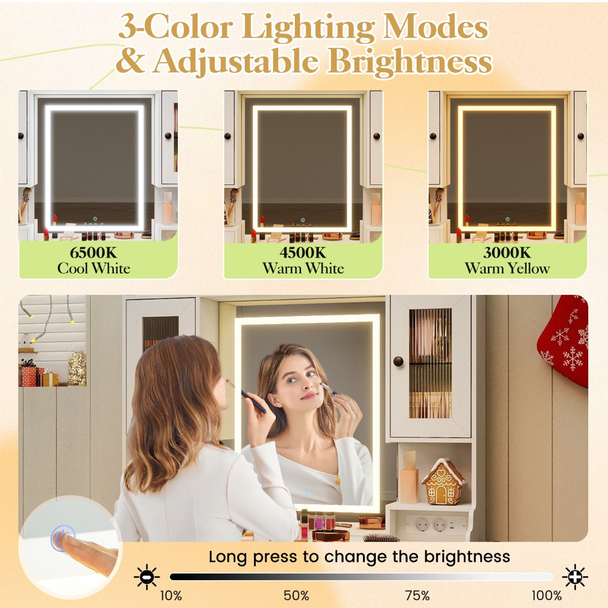 Livsk costway make uptafel met spiegel en verlichting grote make uptafel met stopcontacten wit 3