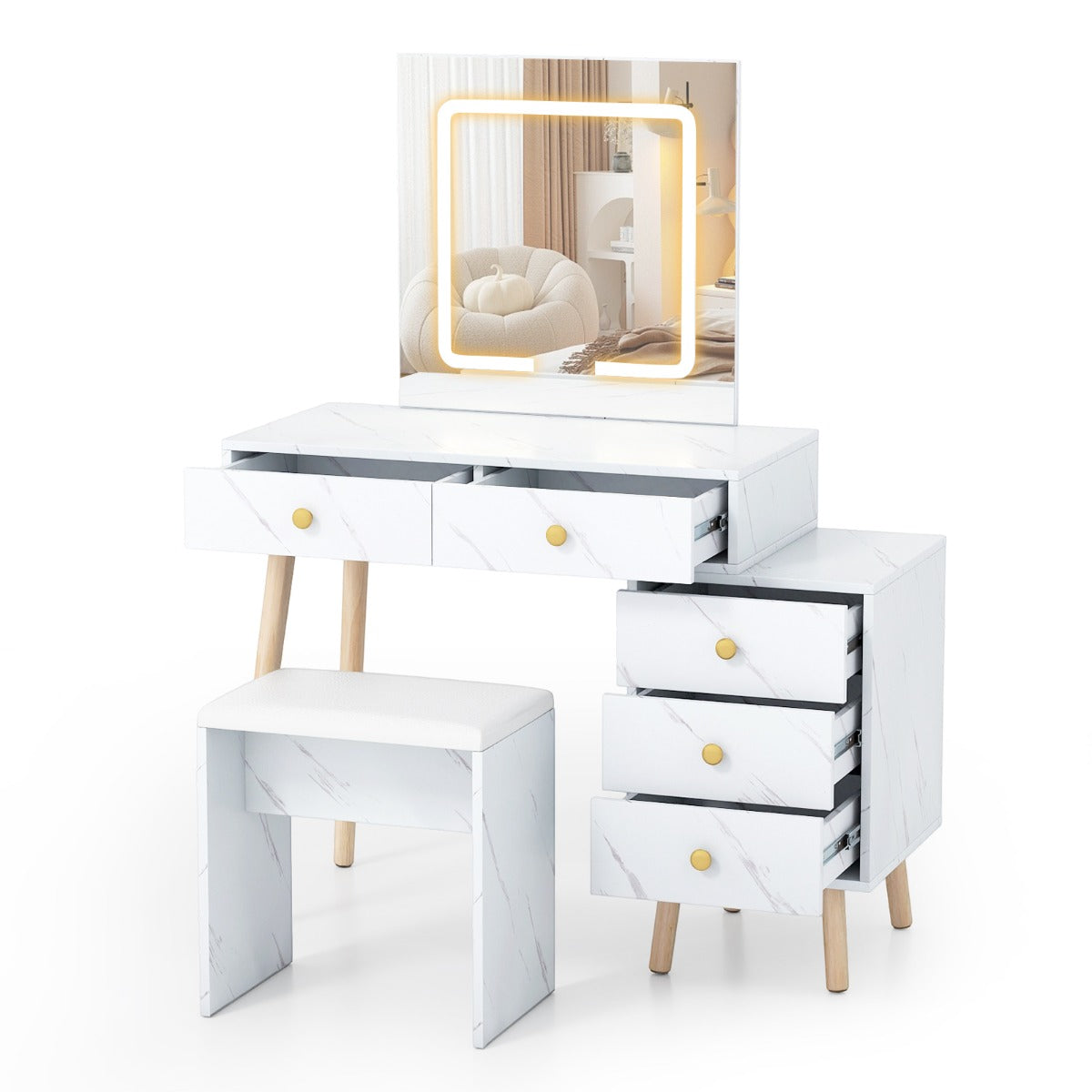 Livsk costway make uptafel met spiegel en verlichting make upset met 3 lichtstanden en instelbare helderheid wit 1 1