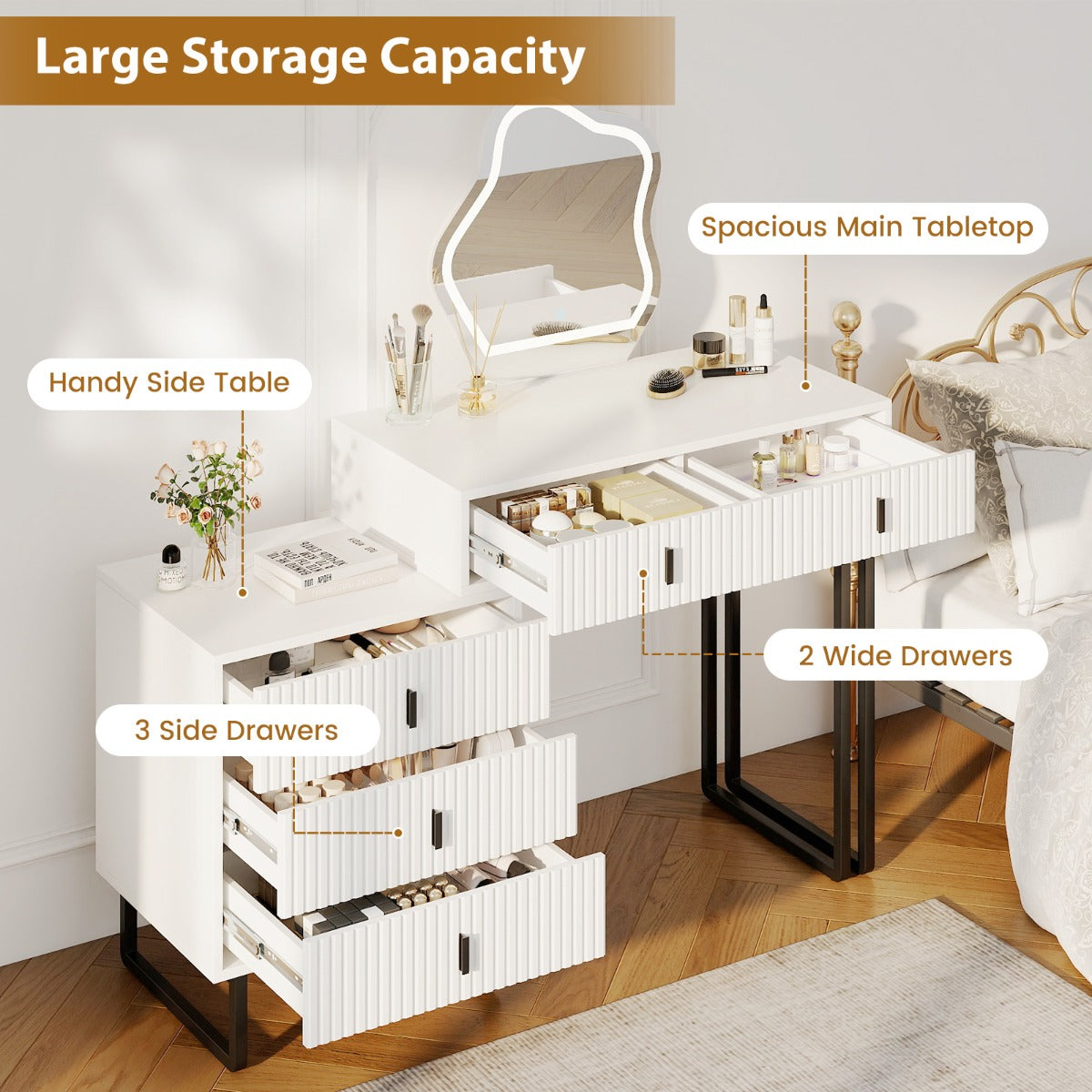 Livsk costway make uptafel met spiegel en verlichting make uptafel met 3 lichtstanden instelbare helderheid wit 2