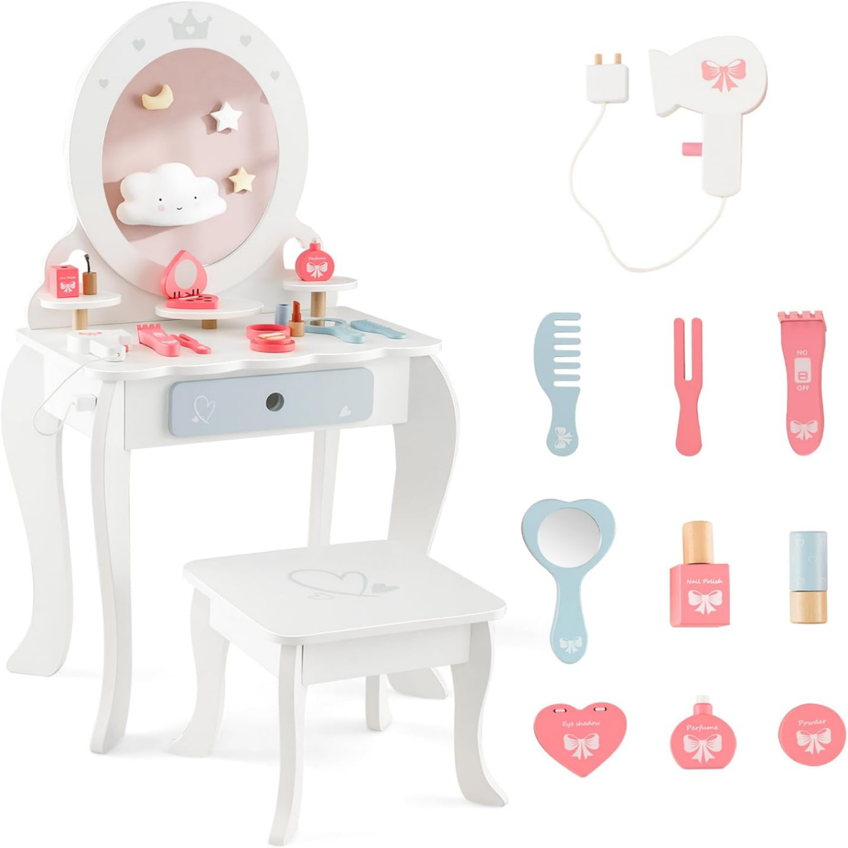 LIVSK 2-in-1 Make-uptafelset - Veilig en Stabiel - Inclusief 10 Accessoires - Voor Kinderen vanaf 3 jaar - Wit