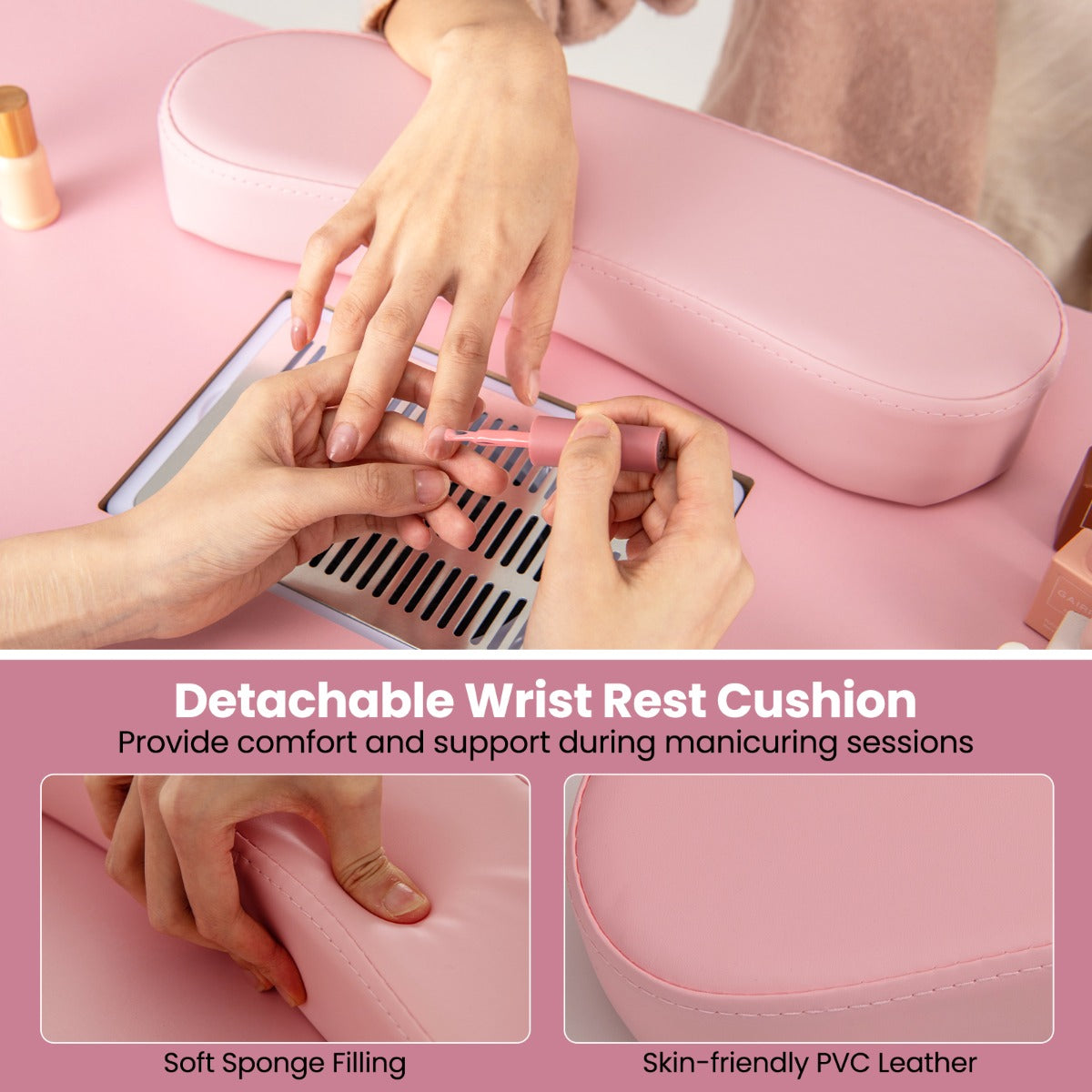 Livsk costway manicuretafel met elektrische stofafzuiging 3 stofzakken polssteun lades roze