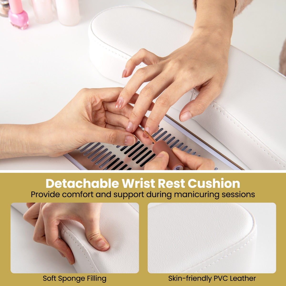 Livsk costway manicuretafel met elektrische stofafzuiging 3 stofzakken polssteun lades wit