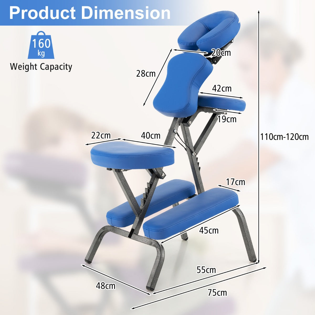 LIVSK Inklapbare Massagestoel - Professioneel en Draagbaar - Hoogwaardig Schuim - Tot 150 kg - Inclusief Draagtas - Blauw