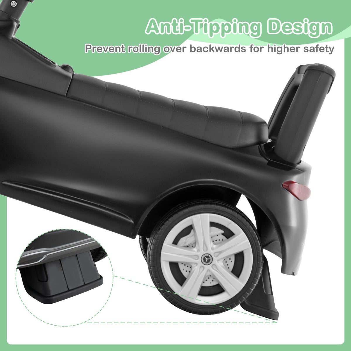 LIVSK Mercedes-Benz Glijauto - Voetgestuurd met Claxon en Motorgeluiden - Opbergruimte - Tot 25 kg - 65 x 28 x 38 cm - Zwart