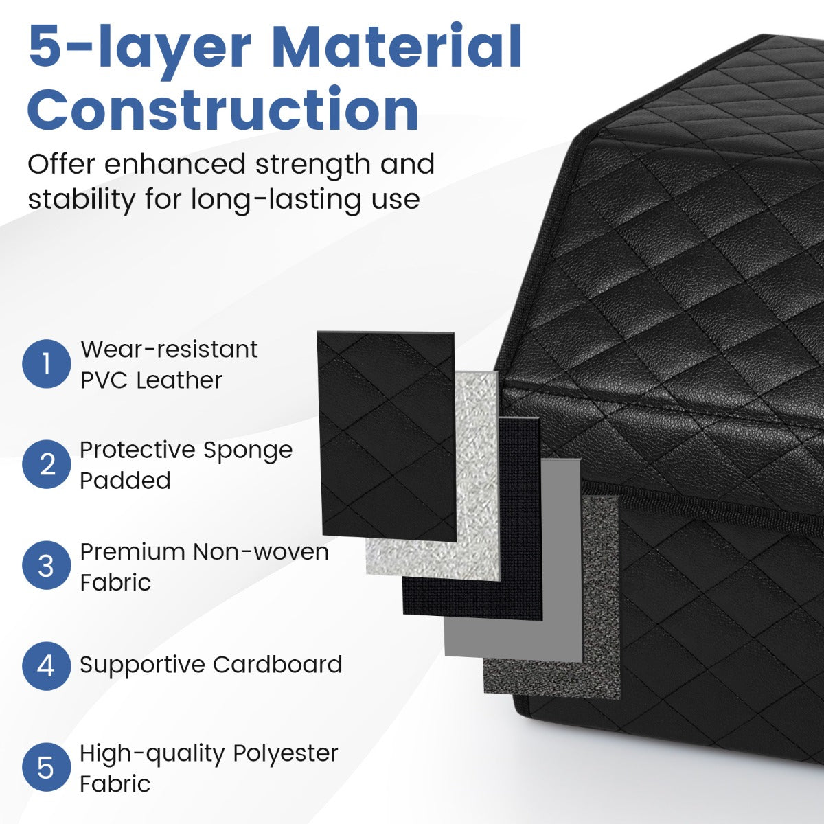 Livsk costway met leer beklede opbergbak voor laarzen met deksel opvouwbare opbergdoos geschikt voor suvs kamperen zwart 5