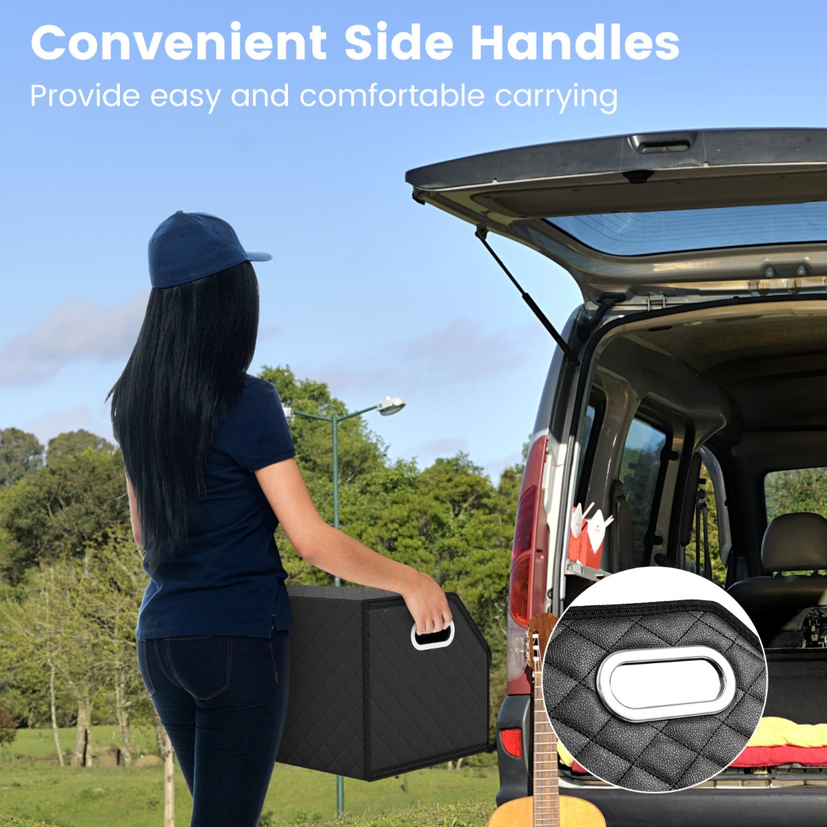 Livsk costway met leer beklede opbergbak voor laarzen met deksel opvouwbare opbergdoos geschikt voor suvs kamperen zwart 6