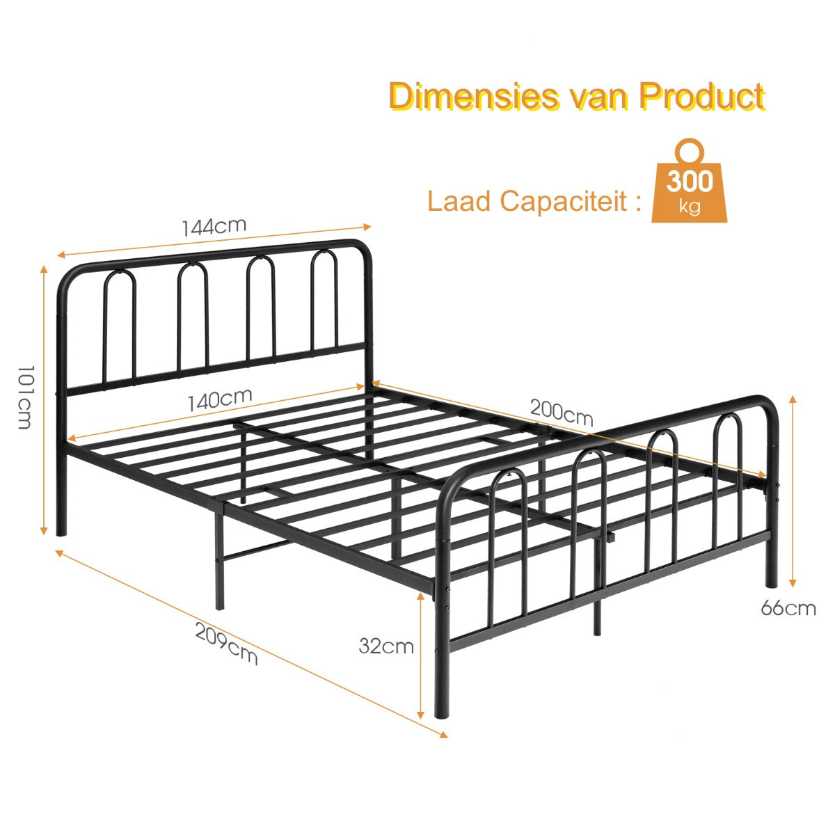 Livsk costway metalen bedframe met hoofdeinde en voeteneind modern platformbed 209 x 144 x 101 cm zwart 2