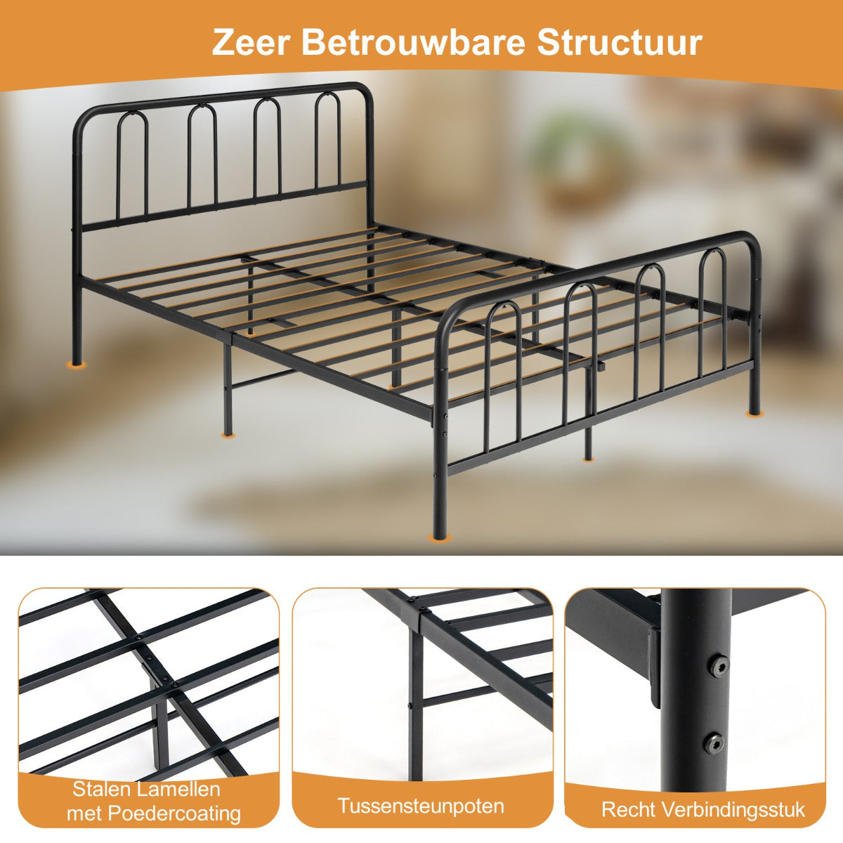 Livsk costway metalen bedframe met hoofdeinde en voeteneind modern platformbed 209 x 144 x 101 cm zwart 6