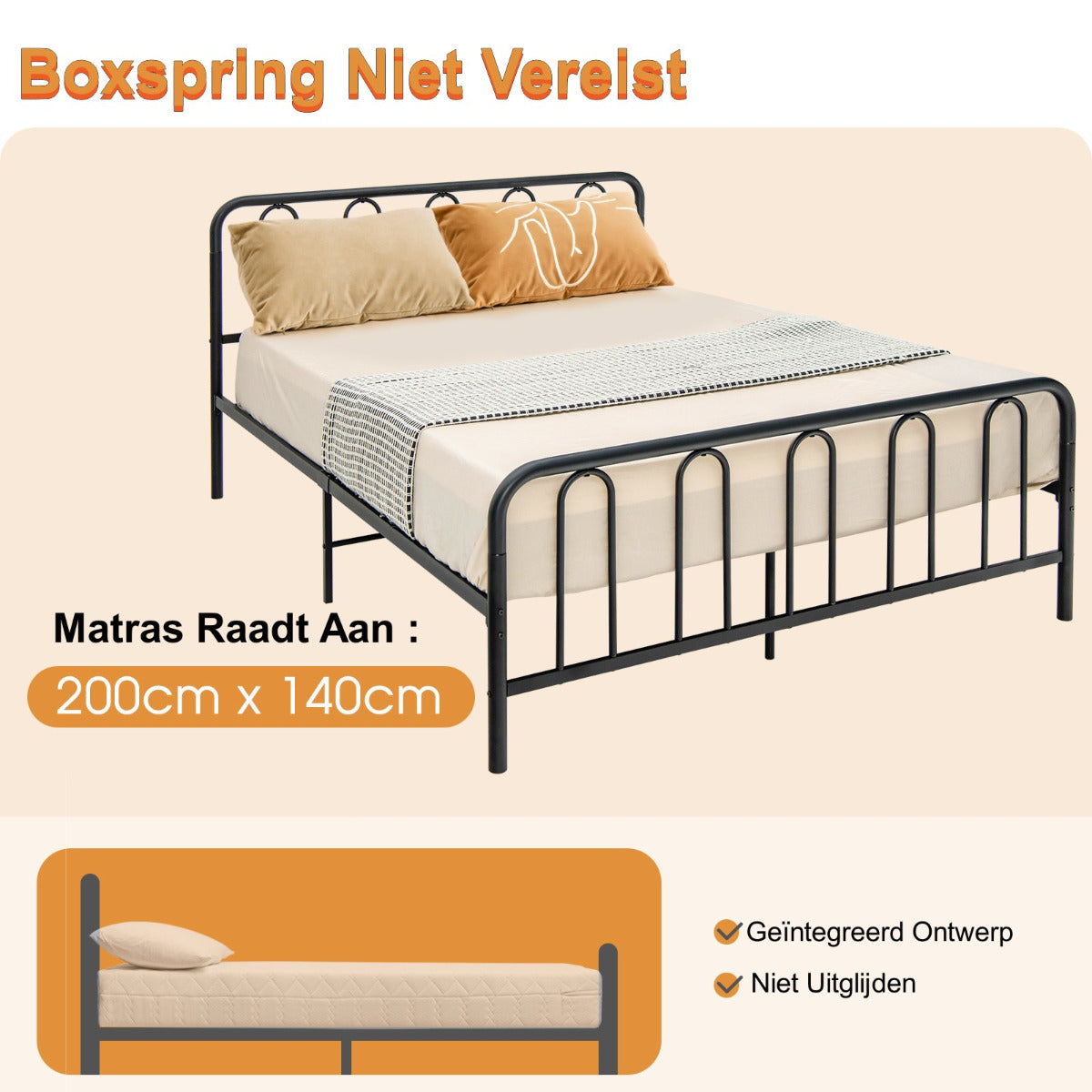 LIVSK Metalen Bedframe met Opbergruimte - Robuust Stalen Frame - Tot 300 kg - Eenvoudige Montage - Minimalistisch Design - Zwart