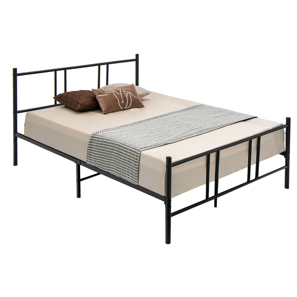 Livsk costway metalen bedframe platform bedframe met hoofdbord voetbord zware stalen latten ondersteuning matras stichting geluidsvrij zwart 1 1