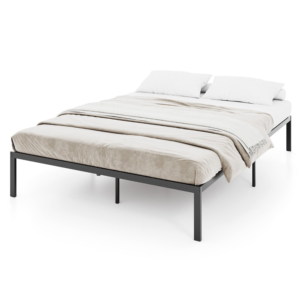Livsk costway metalen bedframe zware lattenbodem voor matras opbergruimte onder het bed eenvoudige montage zwart 1 1