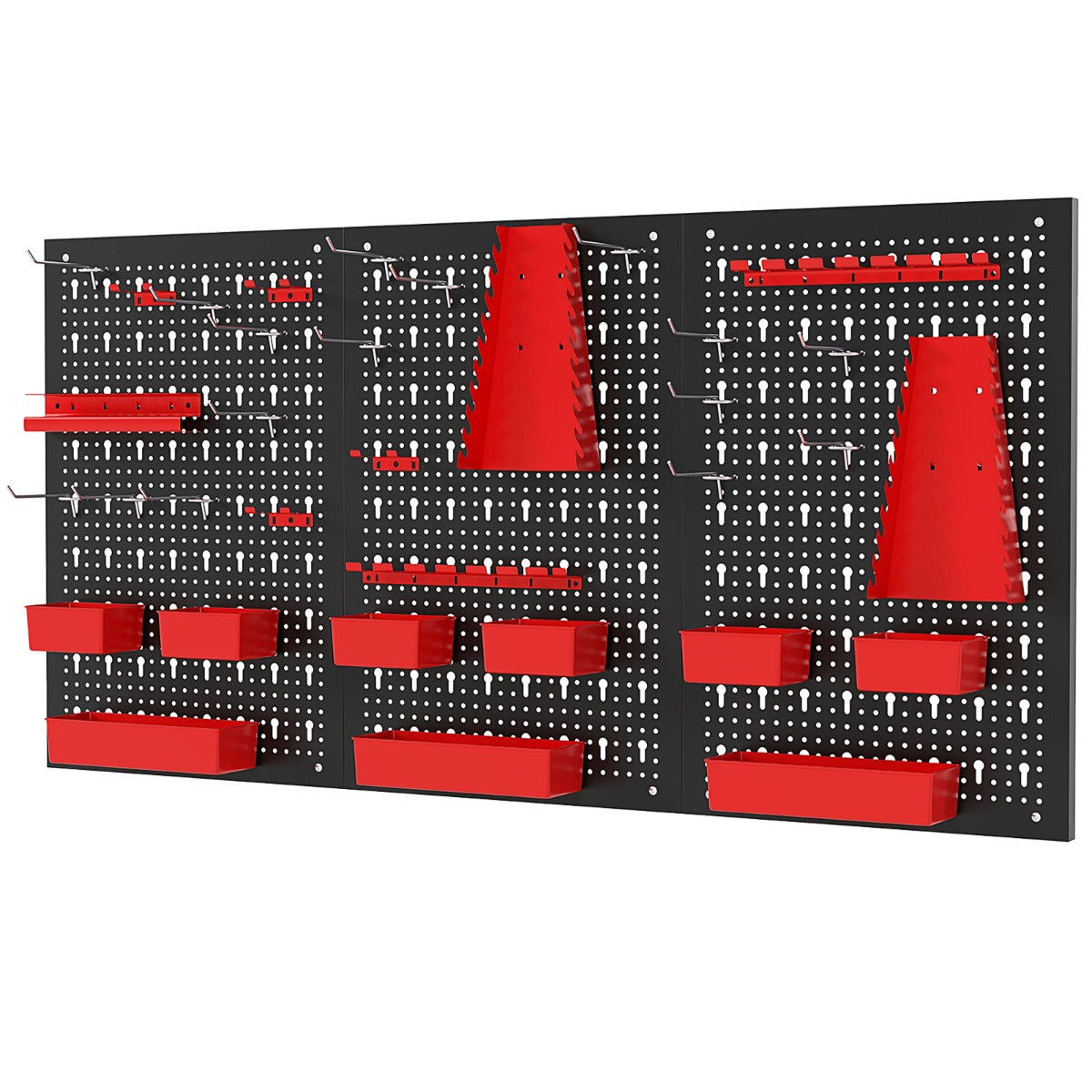 LIVSK Gereedschapswand - 9 Opbergdozen - 30-gats Houder - Sleutel- en Boorhouders - 12 Haken - Zwart en Rood