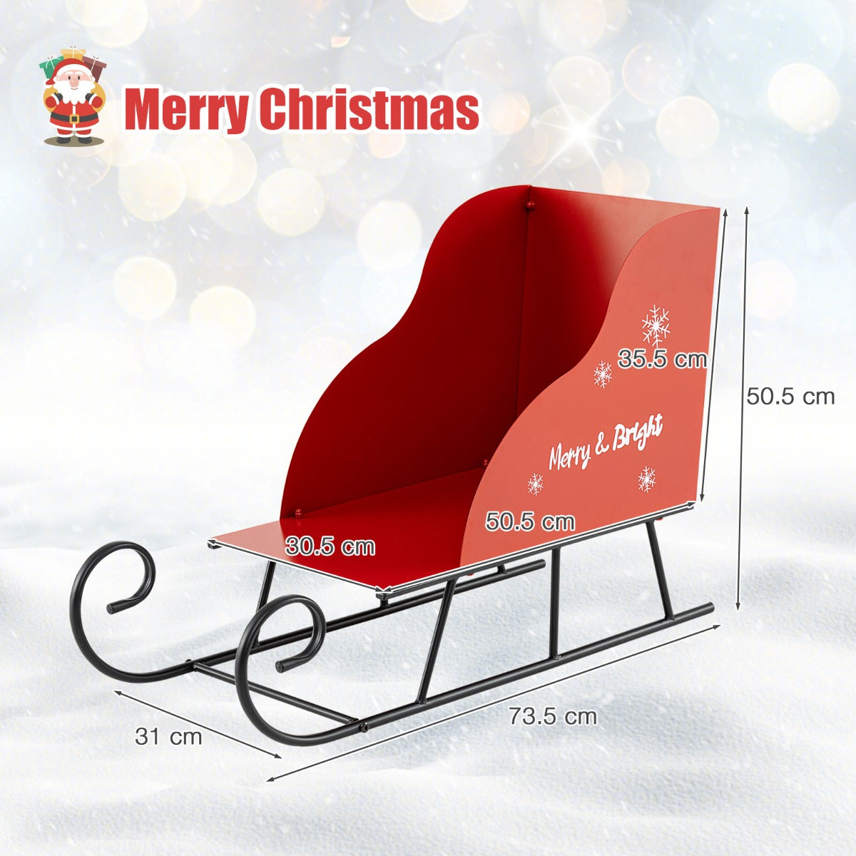 Livsk costway metalen kerstman slee mand kerstmans cadeau opberg slee feestelijke decoratieve slee kar 1 1