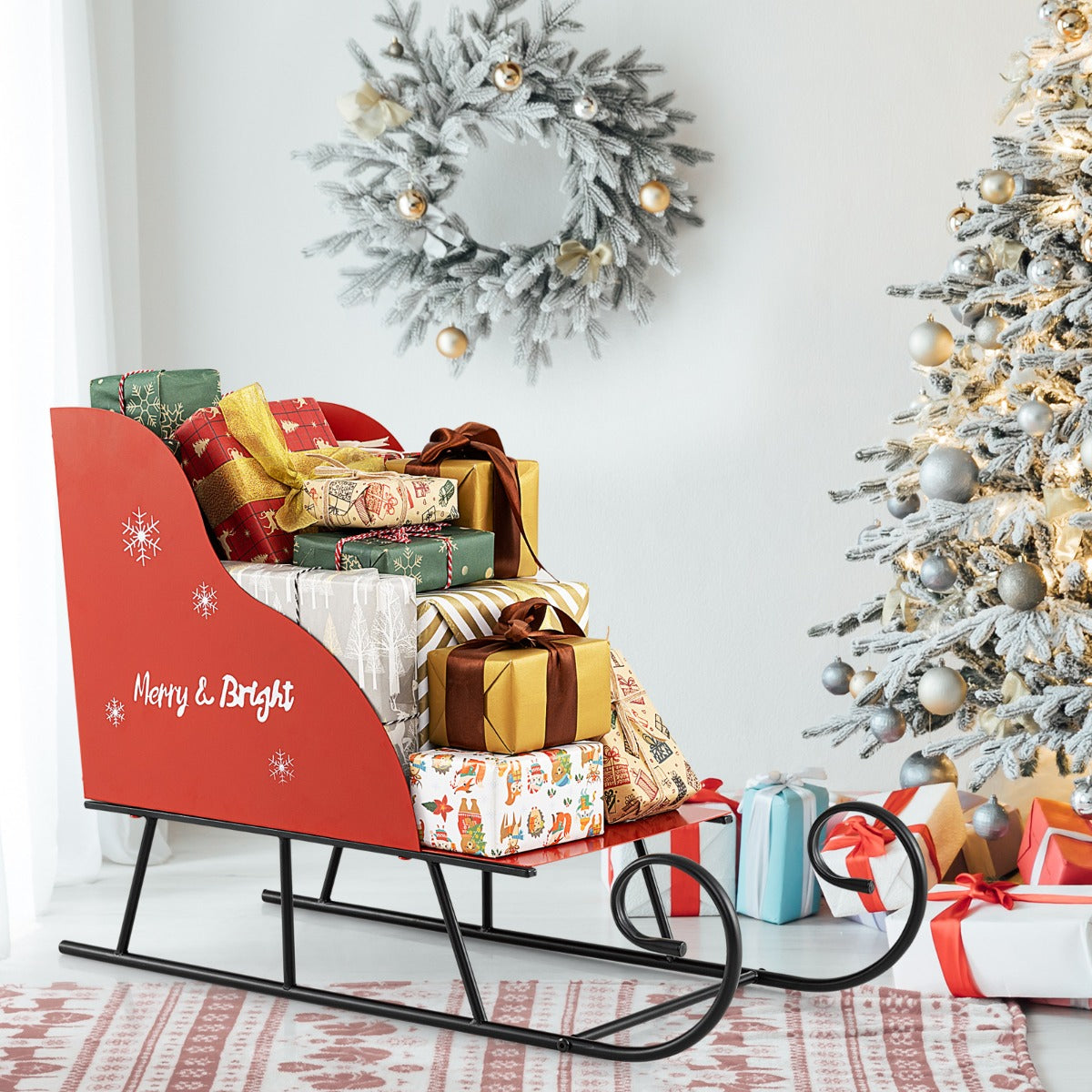 Livsk costway metalen kerstman slee mand kerstmans cadeau opberg slee feestelijke decoratieve slee kar 6