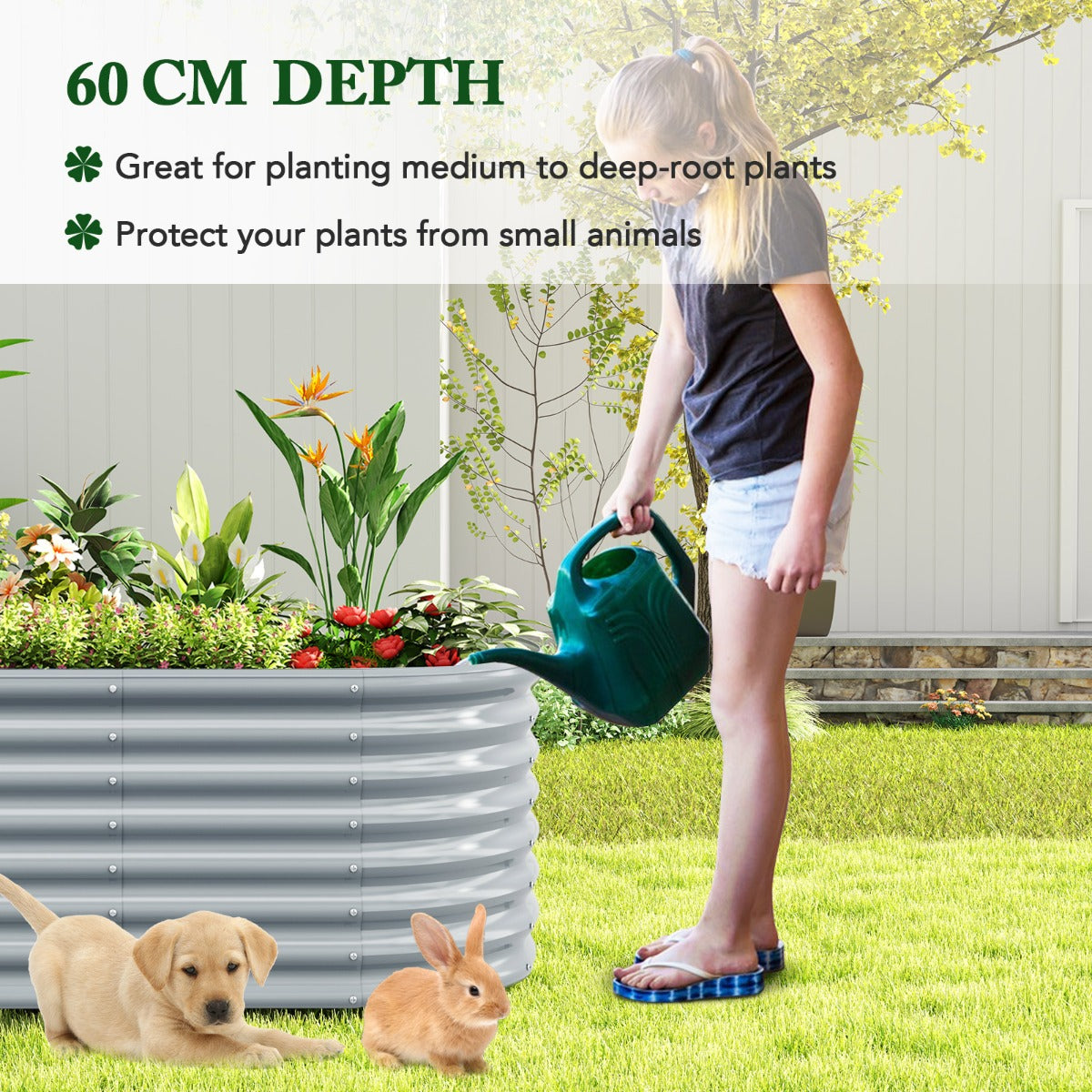 LIVSK Verhoogde Plantenbak - Roestvrij Gegalvaniseerd Metaal - Optimale Luchtcirculatie - Eenvoudige Montage - 165 x 80 x 60 cm -