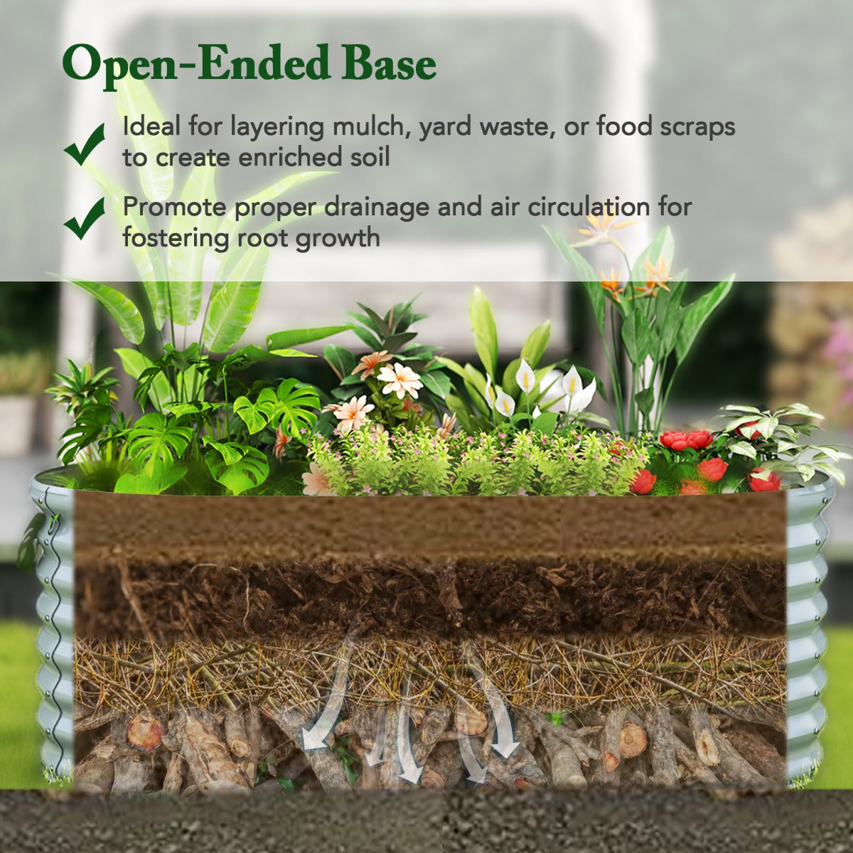 LIVSK Verhoogde Plantenbak - Roestvrij Gegalvaniseerd Metaal - Optimale Luchtcirculatie - Eenvoudige Montage - 165 x 80 x 60 cm -