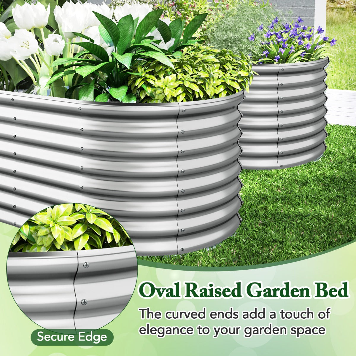 LIVSK Verhoogd Bed voor Tuin - Roestvrij Metaal met Afgeronde Randen - Open Bodemontwerp - 165 x 80 x 60 cm - Zilver