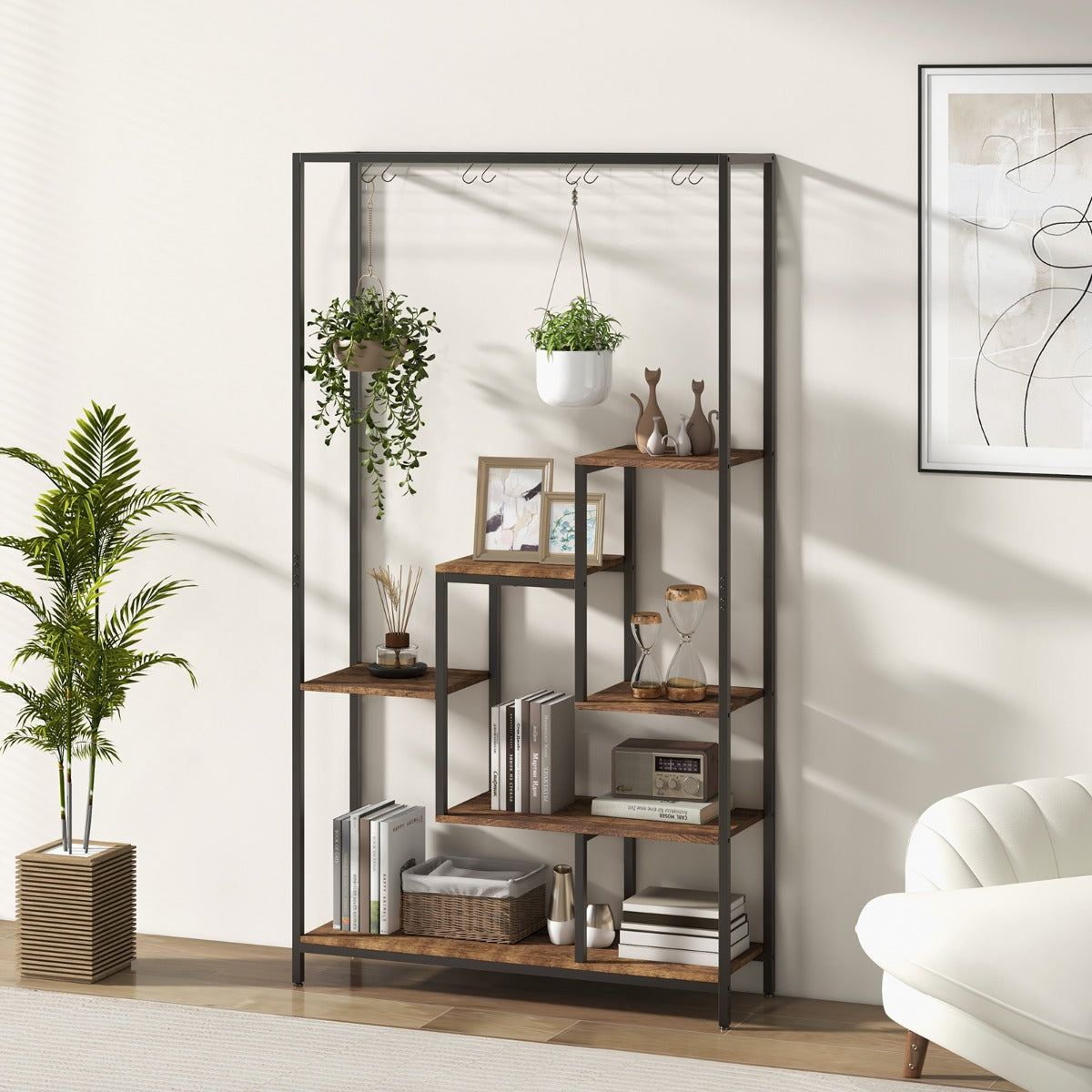 LIVSK Multifunctionele Plantenstandaard 6-niveaus - Met S-haken en kantelbeveiliging - Duurzaam en stabiel - 100 x 30 x 180 cm -