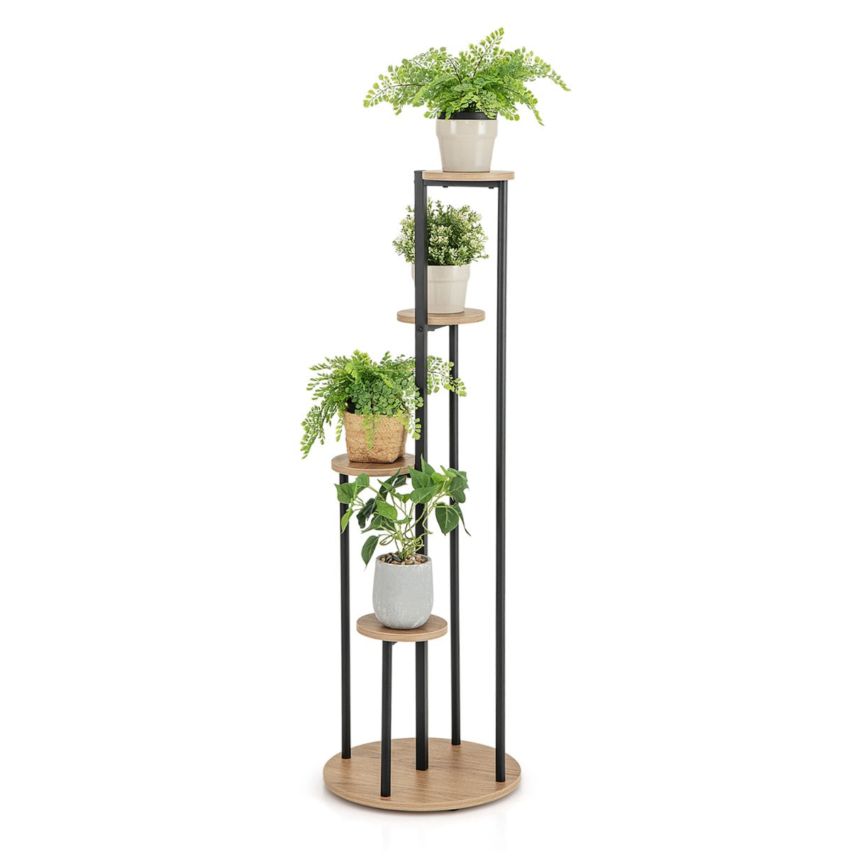 LIVSK Hoekplantenstandaard - Robuuste Constructie - 5 Niveaus - Elegante Witte Planken met Gouden Buizen - 40 x 40 x 125 cm -