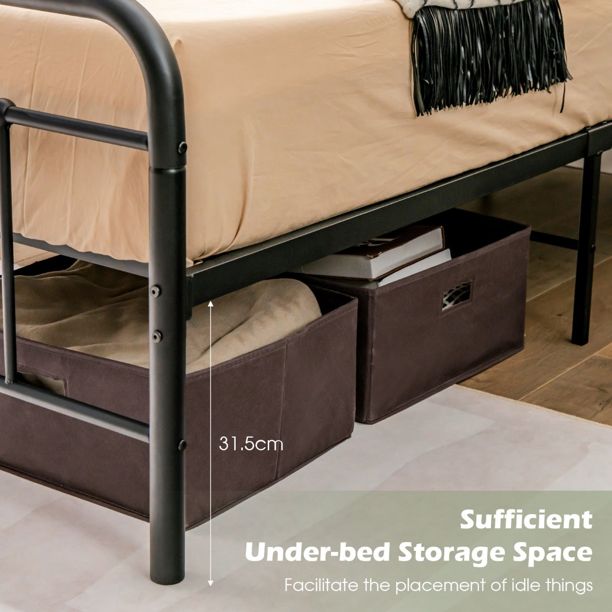 Livsk costway metalen platform bed modern bedframe met hoofdbord voetbord zware stalen latten ondersteunen matrasstichting zwart 208x164x102cm 3
