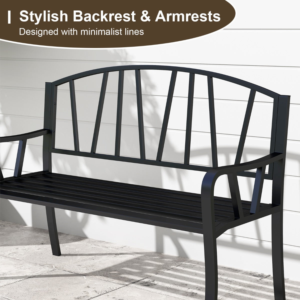 LIVSK Weerbestendige Metalen Tuinbank - Ergonomisch en Comfortabel voor 3 Personen - Antislip - Duurzaam - Zwart