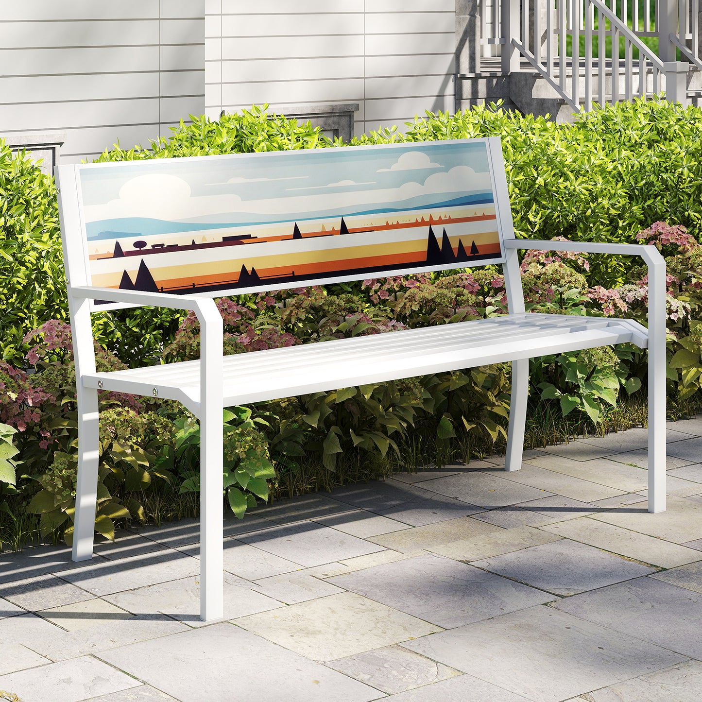 LIVSK Metalen Tuinbank - Weerbestendig en Robuust - Voor 2-3 Personen - Draagvermogen 300 kg - 128 x 53 x 81,5 cm - Wit