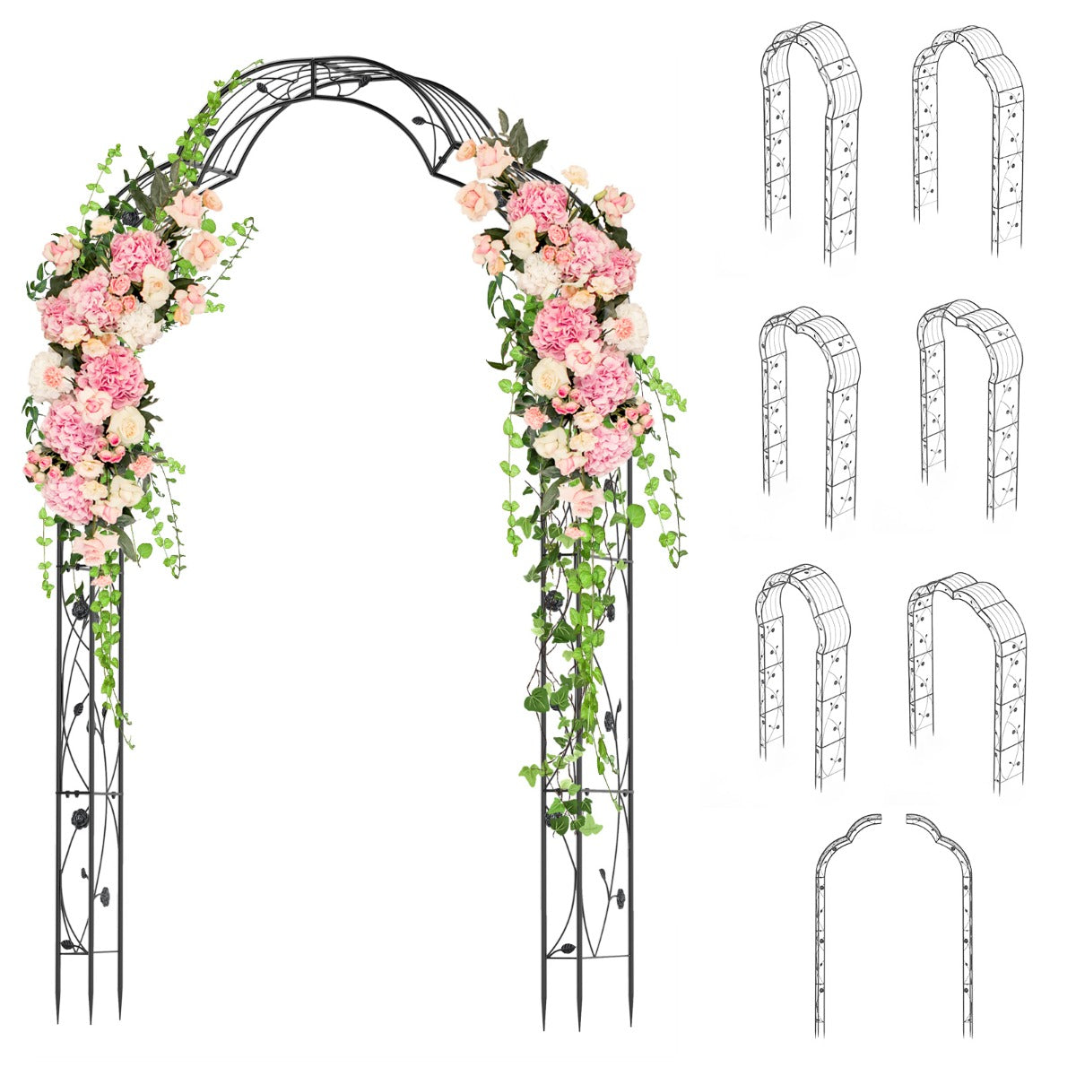 LIVSK Tuinboogtrellis voor Klimplanten - Duurzaam Gepoedercoat Metaal - Veelzijdig en Decoratief - 150 x 40 x 251 cm - Zwart