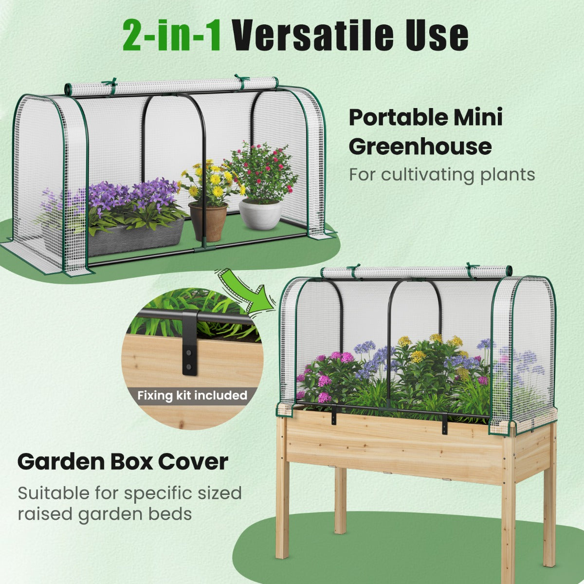 LIVSK 2-in-1 Minikas - Waterdicht met PE-beschermhoes - Gegalvaniseerd Metalen Frame - Optimale Ventilatie - 118 x 55 x 60 cm -