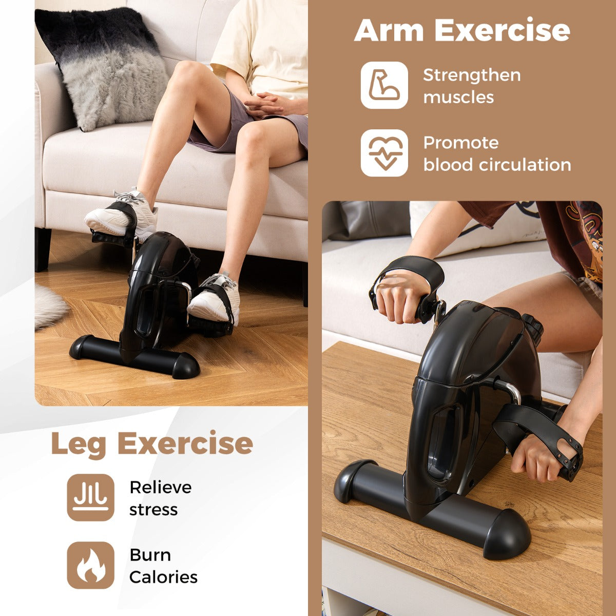 Livsk costway mini pedaaltrainer draagbare hometrainer voor arm en beentraining fiets pedaaltrainer voor senioren zwart 3