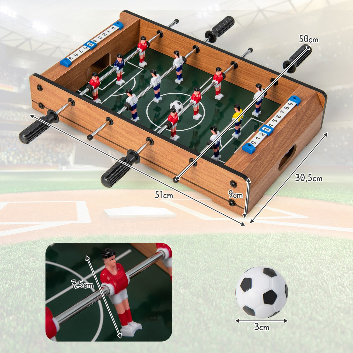 LIVSK Tafelvoetbaltafel - Stabiele MDF-structuur - Compleet met Scorebord en 2 Voetballen - Voor Kinderen en Volwassenen - 51 x