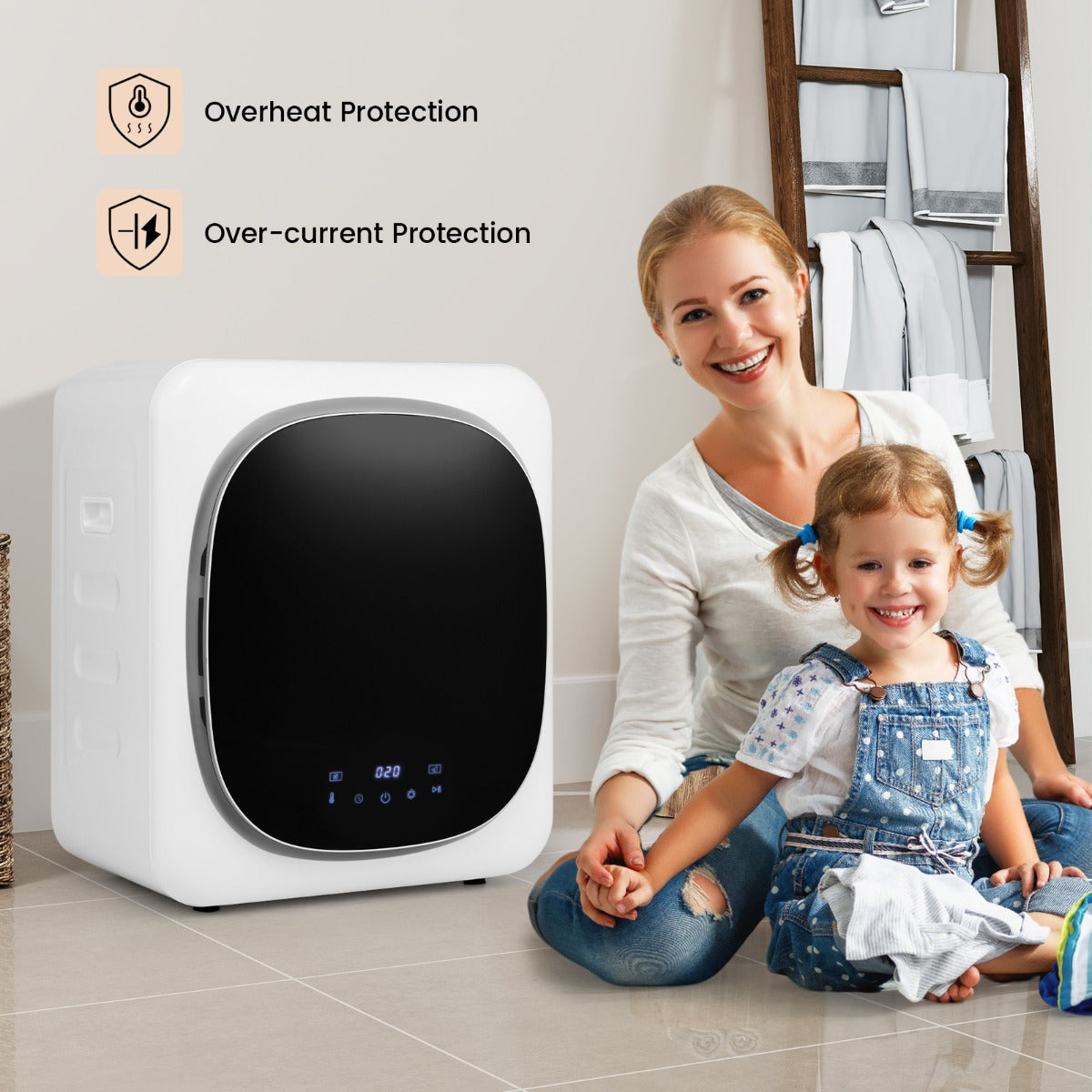 LIVSK Draagbare Wasdroger - 800 W - 5 kg Capaciteit - Flexibele Installatie - Automatische Programma's - Wit