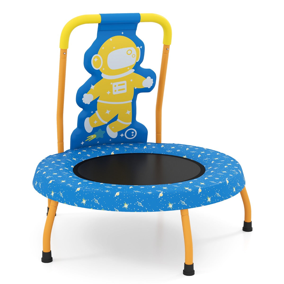 Livsk costway minitrampoline voor peuters schattige kindertrampoline met schuimrubberen handgreep en veiligheidsmat blauw