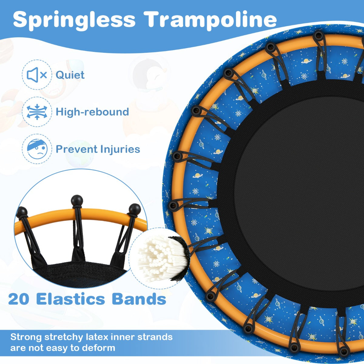 Livsk costway minitrampoline voor peuters schattige kindertrampoline met schuimrubberen handgreep en veiligheidsmat blauw 2
