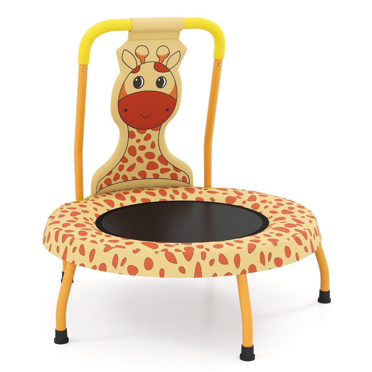 Livsk costway minitrampoline voor peuters schattige kindertrampoline met schuimrubberen handgreep en veiligheidsmat geel